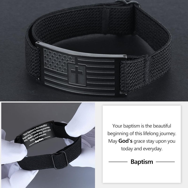 LDOWWGL Valentines Day Gifts - Mens Bracelet - American Flag Christian Cross Bracelet for Boys - Adjustable Black Elastic Stretch Strap with Bible Verse - Gift for Son Grandson - Image 5